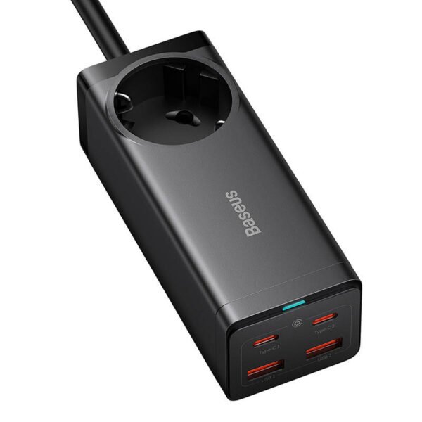 Sieninis įkroviklis Baseus GaN3 Pro / maitinimo juosta 2xUSB + 2xUSB-C + AC, 100 W (juodas) - Image 4