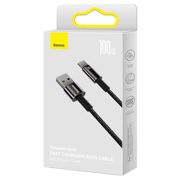 Baseus Tungsten Gold Cable USB į USB-C, 100W, 1m (juodas) - Image 9