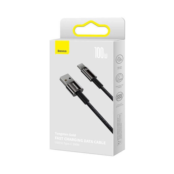 Baseus Tungsten Gold Cable USB į USB-C, 100W, 2m (juodas) - Image 8
