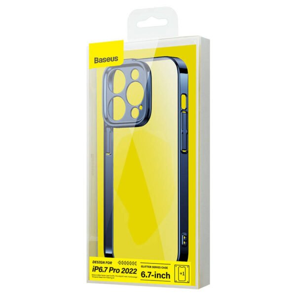 Baseus blizgantis skaidrus dėklas ir grūdinto stiklo rinkinys iPhone 14 Pro Max (mėlynas) - Image 7
