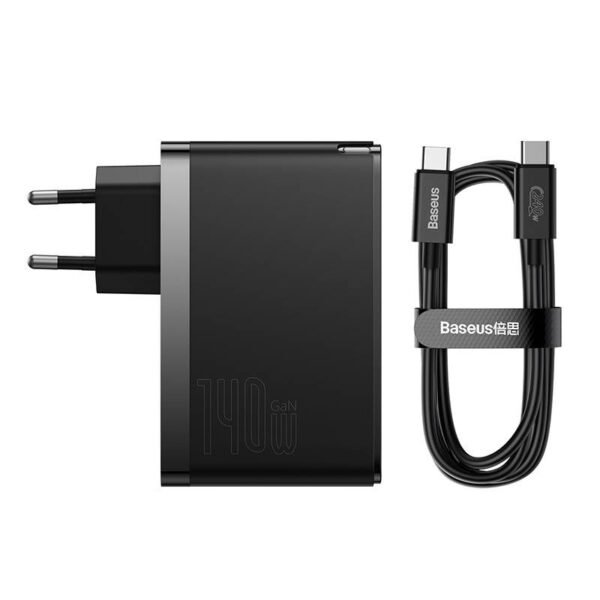 Sieninis įkroviklis Baseus GaN5 Pro 2xUSB-C + USB, 140 W (juodas) - Image 4