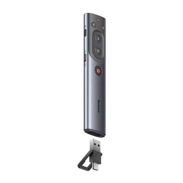 Baseus Orange Dot Multifunkcinis nuotolinio valdymo pultas prezentacijoms su raudonu lazeriu - pilkas - Image 7