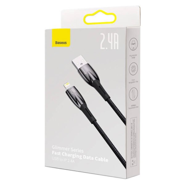USB laidas Lightning Baseus Glimmer serijos Lightning, 2,4 A, 2 m (juodas) - Image 7