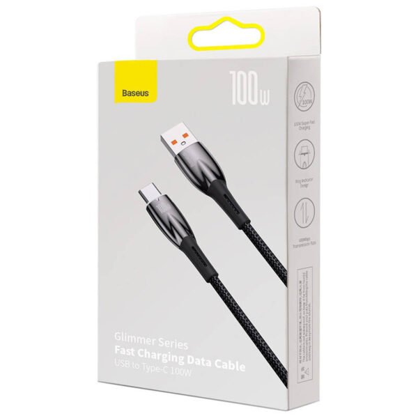 USB-C laidas Baseus Glimmer serijos USB-C, 100 W, 1 m (juodas) - Image 5
