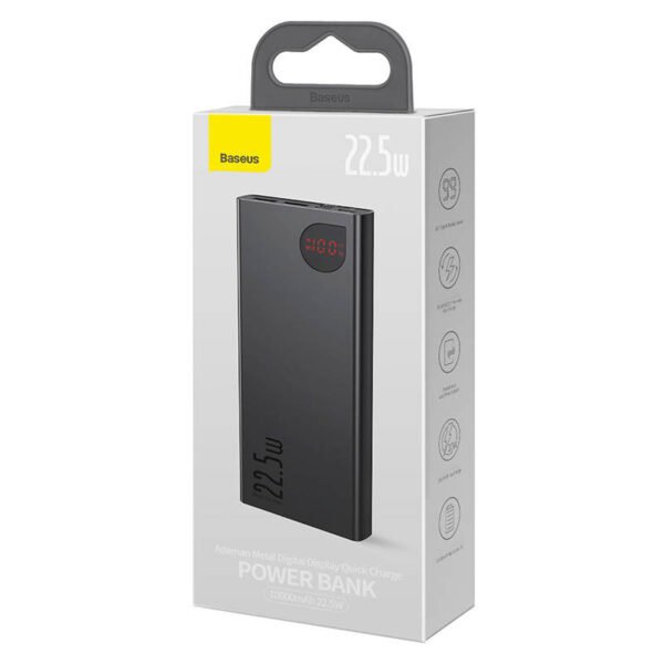 Išorinė baterija Baseus Adaman Metal, 10000 mAh, 2xUSB, USB-C, Lightning, MicroUSB 22.5 W (juodas) - Image 7