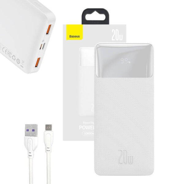 Išorinė baterija Baseus Bipow 10000 mAh, 20 W (baltas) - Image 8