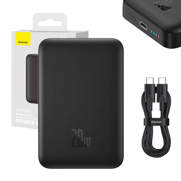 Išorinė baterija Baseus Magnetic Mini 10000 mAh, USB-C 20 W, MagSafe (juodas) - Image 12