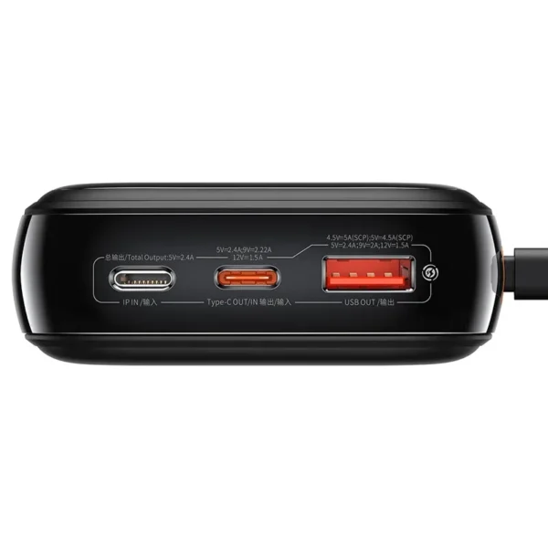 Išorinė baterija Baseus Qpow PRO su Lightning laidu, USB-C ir USB jungtimis, 20000 mAh, 20 W (juodas) - Image 4