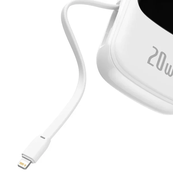 Išorinė baterija Baseus Qpow PRO su Lightning laidu, USB-C ir USB jungtimis, 20000 mAh, 20 W (baltas) - Image 5