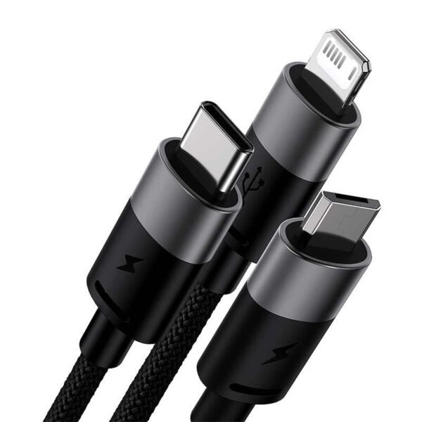3in1 USB kabelis Baseus StarSpeed serijos, USB-C + Micro + Lightning 3,5A, 1,2 m (juodas) - Image 10