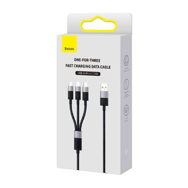 3in1 USB kabelis Baseus StarSpeed serijos, USB-C + Micro + Lightning 3,5A, 1,2 m (juodas) - Image 13