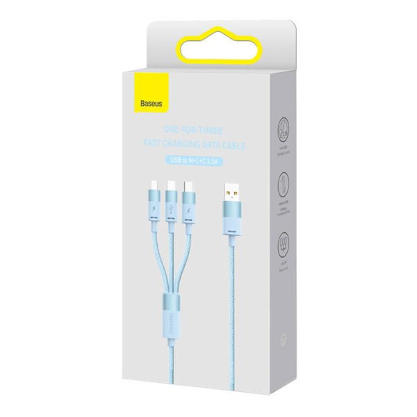 3v1 USB kabelis Baseus StarSpeed serijos, USB-C + Micro + Lightning 3,5 A, 1,2 m (mėlynas) - Image 6