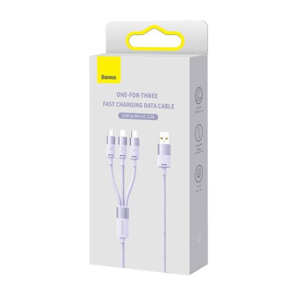 3in1 USB kabelis Baseus StarSpeed serijos, USB-C + Micro + Lightning 3,5 A, 1,2 m (violetinis) - Image 13