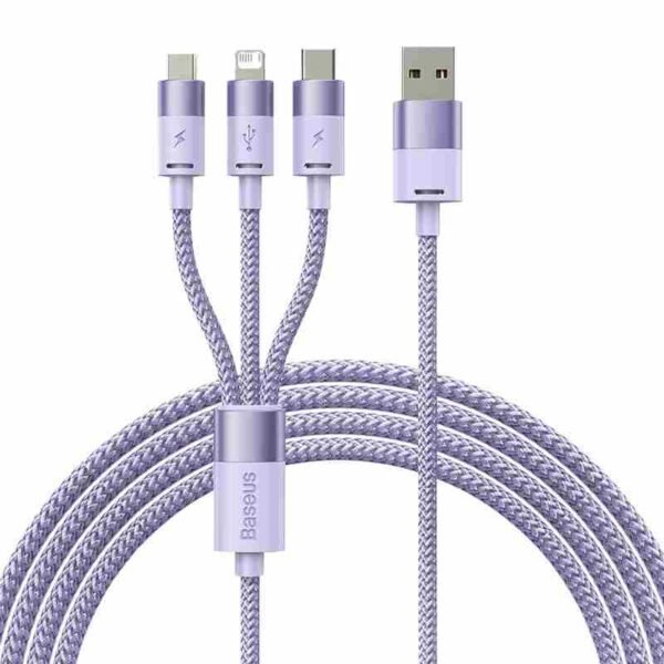 3in1 USB kabelis Baseus StarSpeed serijos, USB-C + Micro + Lightning 3,5 A, 1,2 m (violetinis) - Image 9