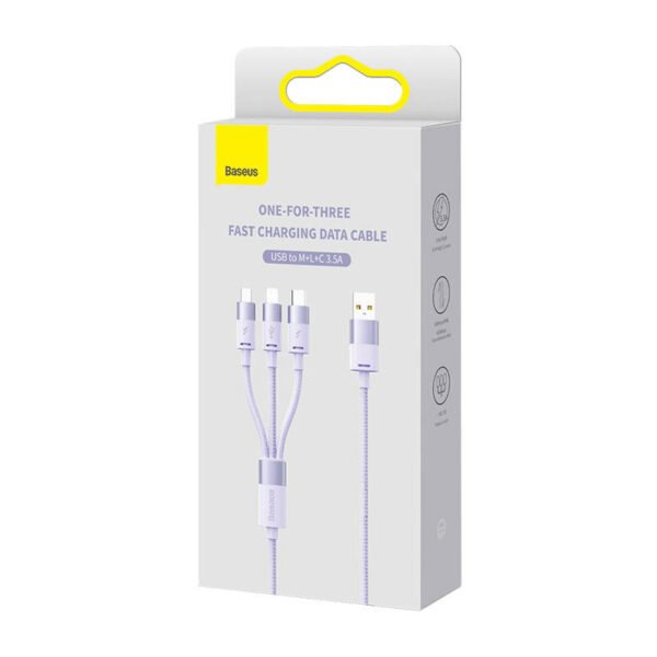 3in1 USB kabelis Baseus StarSpeed serijos, USB-C + Micro + Lightning 3,5 A, 1,2 m (violetinis) - Image 6