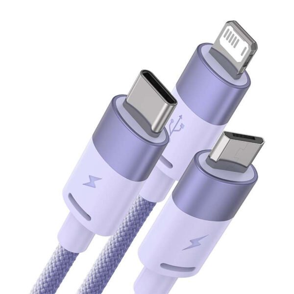 3in1 USB kabelis Baseus StarSpeed serijos, USB-C + Micro + Lightning 3,5 A, 1,2 m (violetinis) - Image 10