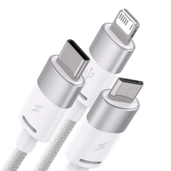 3in1 USB kabelis Baseus StarSpeed serijos, USB-C + Micro + Lightning 3,5 A, 1,2 m (baltas) - Image 9