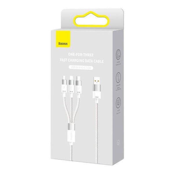 3in1 USB kabelis Baseus StarSpeed serijos, USB-C + Micro + Lightning 3,5 A, 1,2 m (baltas) - Image 12