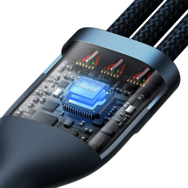 3in1 USB laidas Baseus USB 3in1 Baseus Flash Series, USB-C + Micro + Lightning 66W, 1,2 m (mėlynas) - Image 5