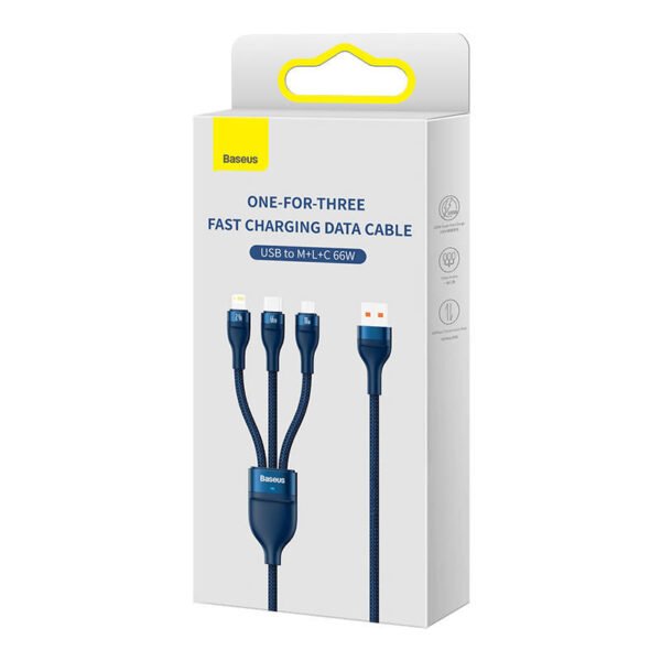 3in1 USB laidas Baseus USB 3in1 Baseus Flash Series, USB-C + Micro + Lightning 66W, 1,2 m (mėlynas) - Image 8