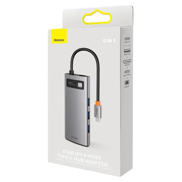 Hub 6in1 Baseus StarJoy Series, USB-C į 3x USB 3.0 + HDMI + USB-C PD + RJ45 - Image 9