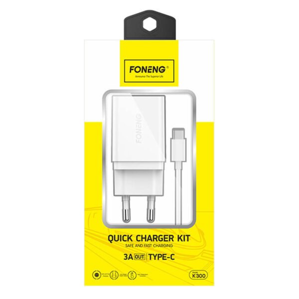 Greitasis įkroviklis Foneng 1x USB K300 18W + USB į USB-C laidas - Image 3