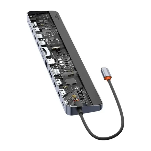 Hub 12w1 Baseus EliteJoy Gen2 serija USB-C į 2xHDMI+ 3xUSB 3.0+ PD+ DP+ SD/TF+ RJ45+Type-C+ 3.5mm (tamsiai pilkas) - Image 5