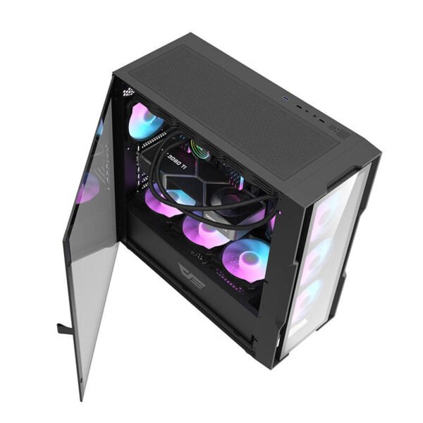 Kompiuterio korpusas Darkflash DK431 Glass (juodas) + 4 RGB ventiliatoriai - Image 7