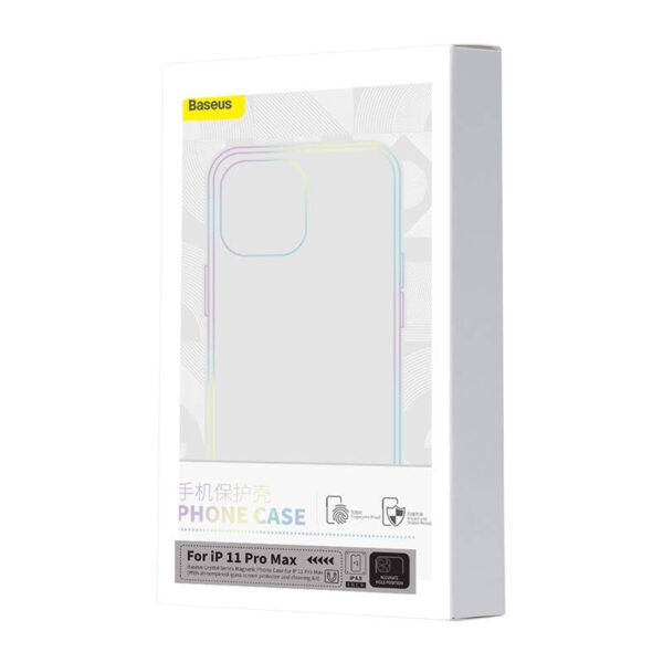 Telefono dėklas Baseus Magnetic Crystal Clear iPhone 11 Pro Max (skaidrus) su viso stiklo ekrano apsauga ir valymo rinkiniu - Image 6