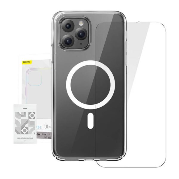 Telefono dėklas Baseus Magnetic Crystal Clear iPhone 11 Pro Max (skaidrus) su viso stiklo ekrano apsauga ir valymo rinkiniu - Image 9