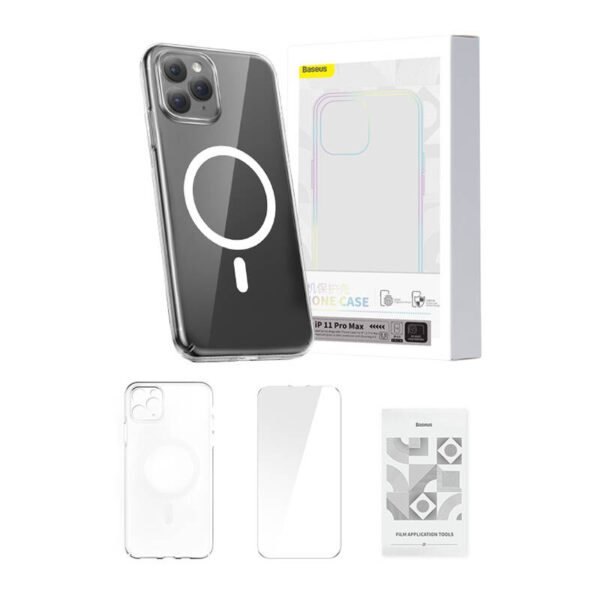 Telefono dėklas Baseus Magnetic Crystal Clear iPhone 11 Pro Max (skaidrus) su viso stiklo ekrano apsauga ir valymo rinkiniu - Image 8