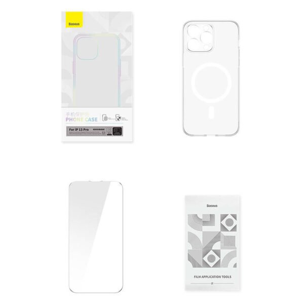 Telefono dėklas Baseus Magnetic Crystal Clear, skirtas iPhone 13 Pro (skaidrus), su emperinio stiklo ekrano apsauga ir valymo rinkiniu - Image 10