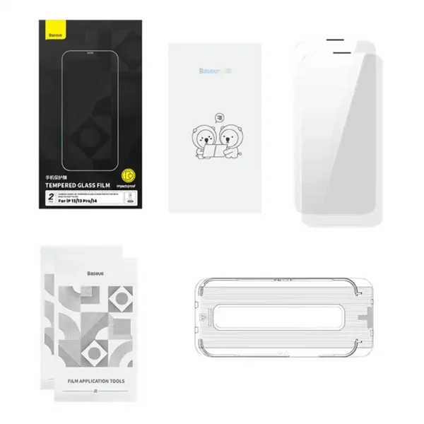 Grūdintas stiklas Baseus Corning, skirtas iPhone 13/13 Pro/14, su įmontuotu dulkių filtru - Image 7