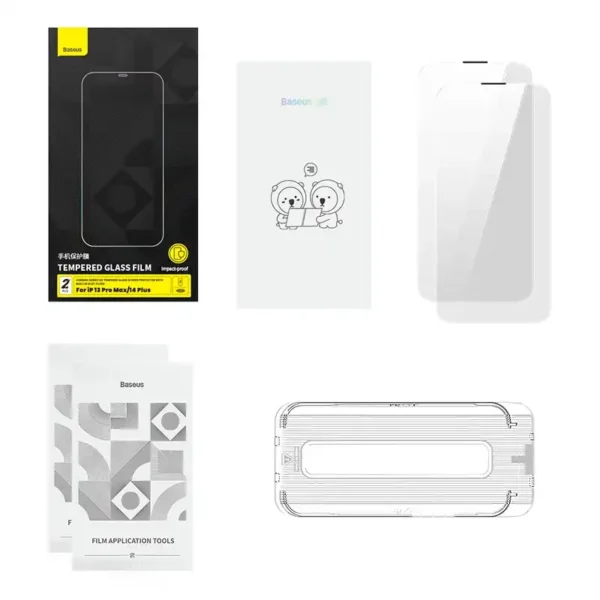 Apsauginis stiklas Baseus Corning, skirtas iPhone 13 Pro Max/14 Plus su įmontuotu dulkių filtru - Image 7