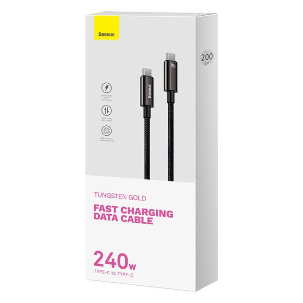 USB-C į USB-C laidas Baseus Tungsten Gold 240W 2 m (juodas) - Image 8
