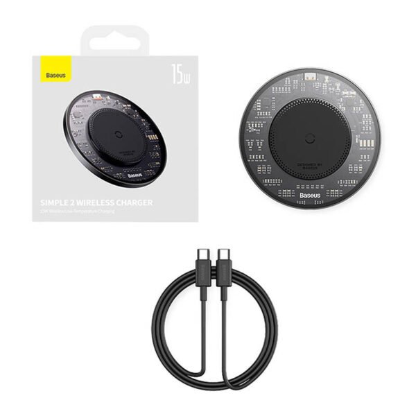 Belaidis Qi indukcinis įkroviklis Baseus Simple 2, 15 W, su USB-C į USB-C kabeliu (juodas) - Image 8