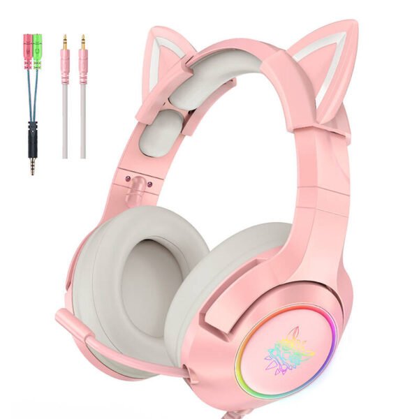 ONIKUMA K9 Pink RGB žaidimų ausinės - Image 6