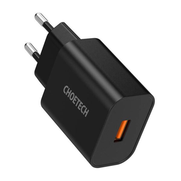 Sieninis įkroviklis Choetech 18W USB-A (juodas) - Image 3