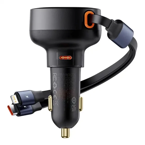 Automobilinis įkroviklis Baseus Enjoyment USB-C su USB-C kabeliu ir Lightning 60 W (juodas) - Image 2