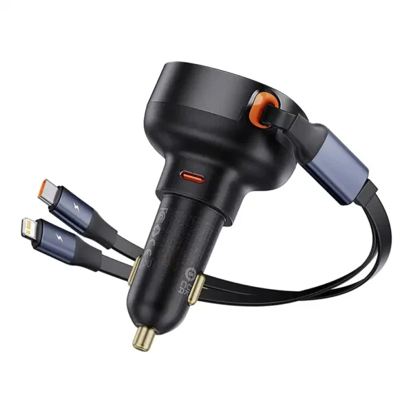 Automobilinis įkroviklis Baseus Enjoyment USB-C su USB-C kabeliu ir Lightning 60 W (juodas) - Image 5