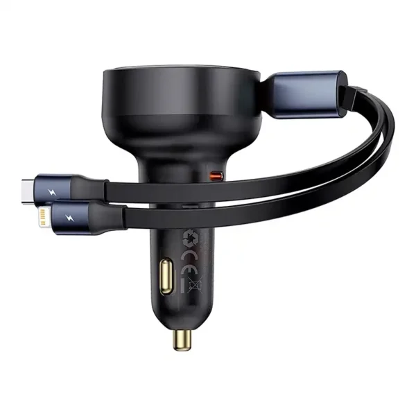 Automobilinis įkroviklis Baseus Enjoyment USB-C su USB-C kabeliu ir Lightning 60 W (juodas) - Image 4