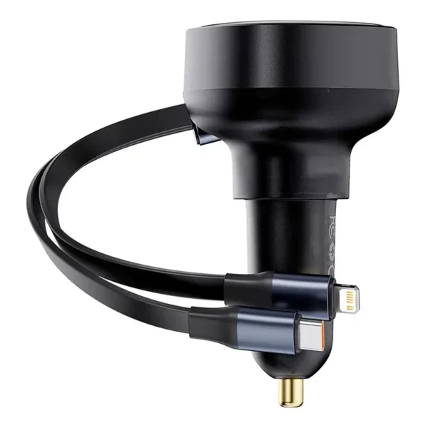 Automobilinis įkroviklis Baseus Enjoyment USB-C su USB-C kabeliu ir Lightning 60 W (juodas) - Image 3
