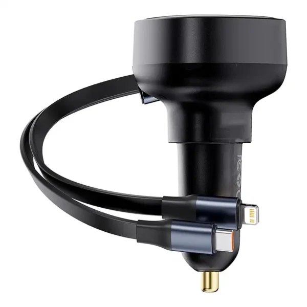 Automobilinis įkroviklis Baseus Enjoyment USB su USB-C kabeliu ir Lightning 60W (juodas) - Image 3