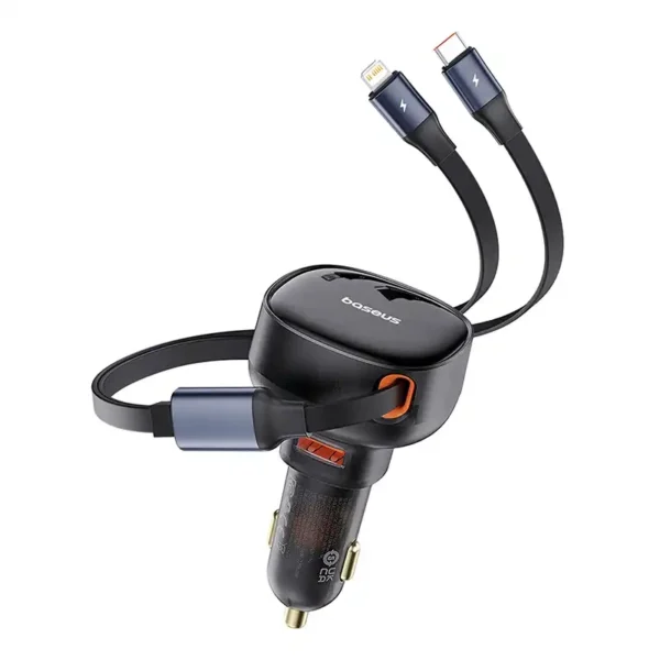 Automobilinis įkroviklis Baseus Enjoyment USB su USB-C kabeliu ir Lightning 60W (juodas) - Image 5