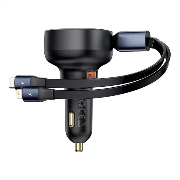 Automobilinis įkroviklis Baseus Enjoyment USB su USB-C kabeliu ir Lightning 60W (juodas) - Image 6