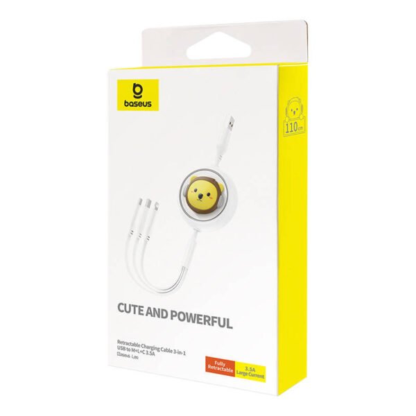 Įkrovimo kabelis 3w1 Baseus USB į USB-C, USB-M, Lightning 3,5A, 1,1 m (baltas) - Image 8
