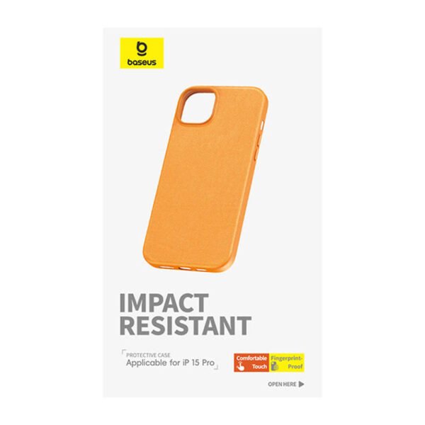 Telefono dėklas iPhone 15 ProMax Baseus Fauxther Series (oranžinis) - Image 3