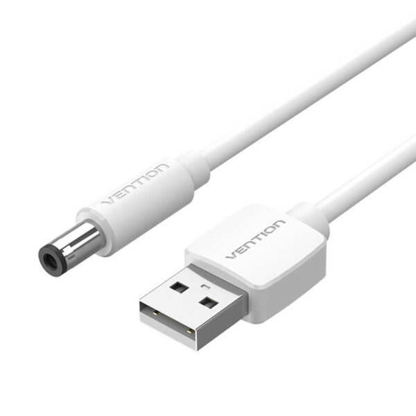 Galingumo kabelis USB 2.0 į DC 5.5mm barrel jungtį 5V Vention CEYWG 1,5m (balta) - Image 3