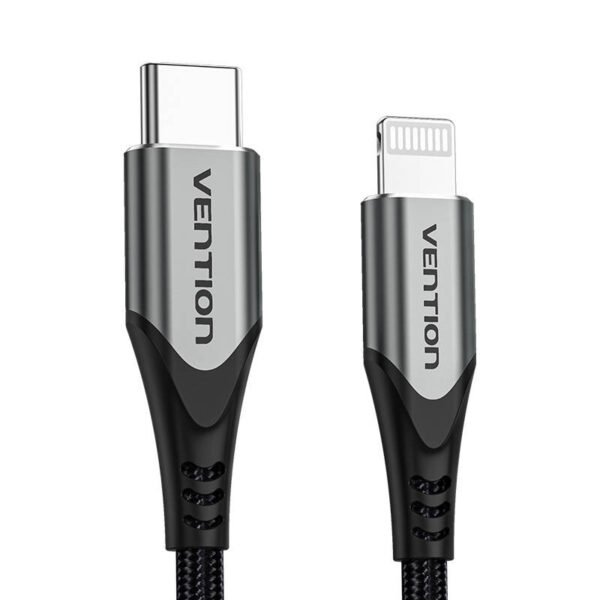 USB-C 2.0 ir Lightning kabelis Vention TACHH 2 m MFi pilkos spalvos - Image 2