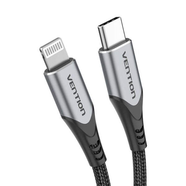 USB-C 2.0 ir Lightning kabelis Vention TACHH 2 m MFi pilkos spalvos - Image 3